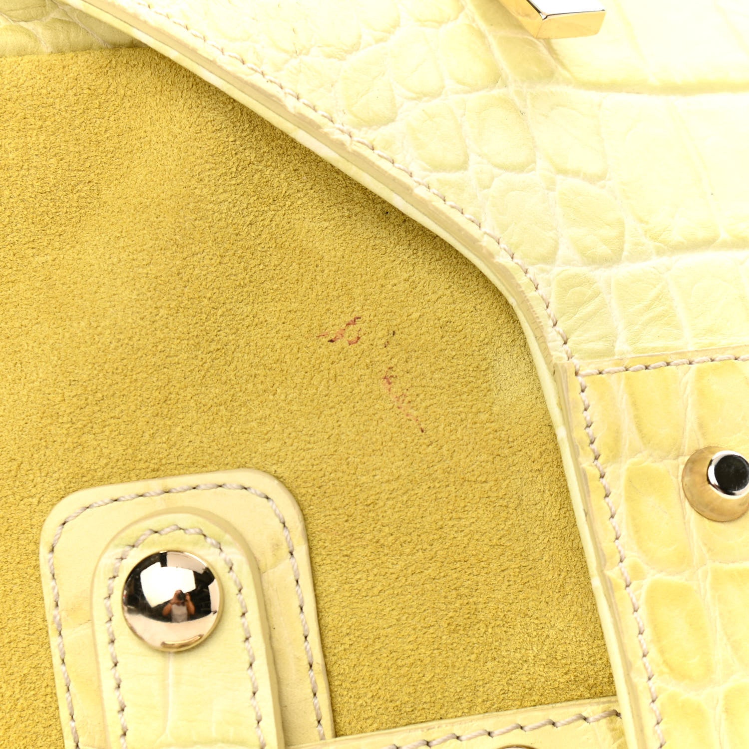 Versace Calfskin Crocodile Embossed Canyon Bag Yellow 9 of 12