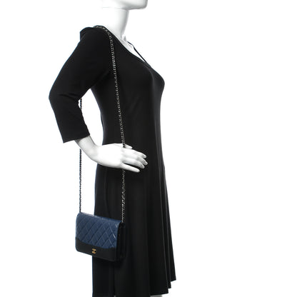 Chanel Aged Calfskin Quilted Gabrielle Wallet On Chain WOC Navy Black 2 of 14