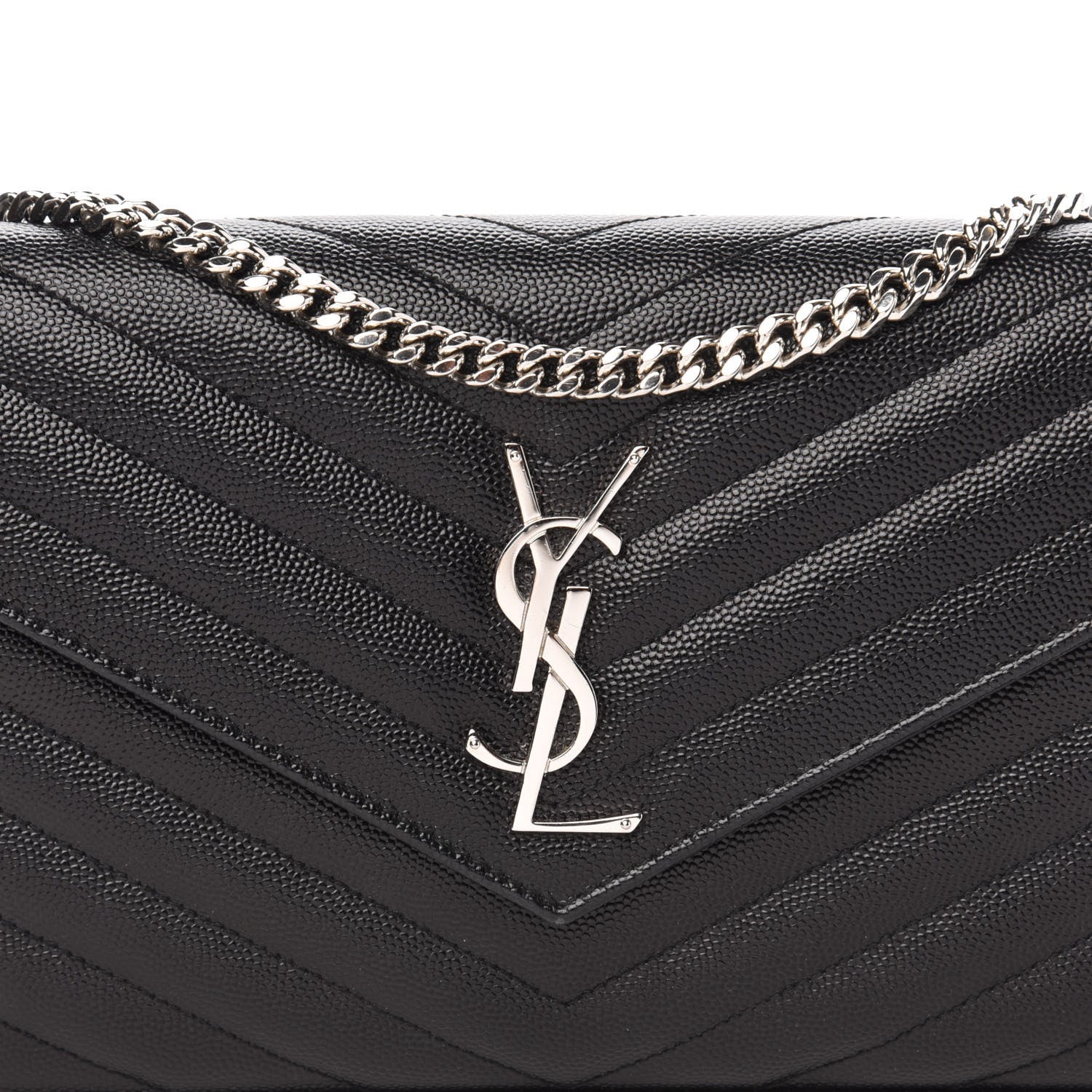 Saint Laurent Grain De Poudre Matelasse Chevron Monogram Chain Wallet Black 9 of 10