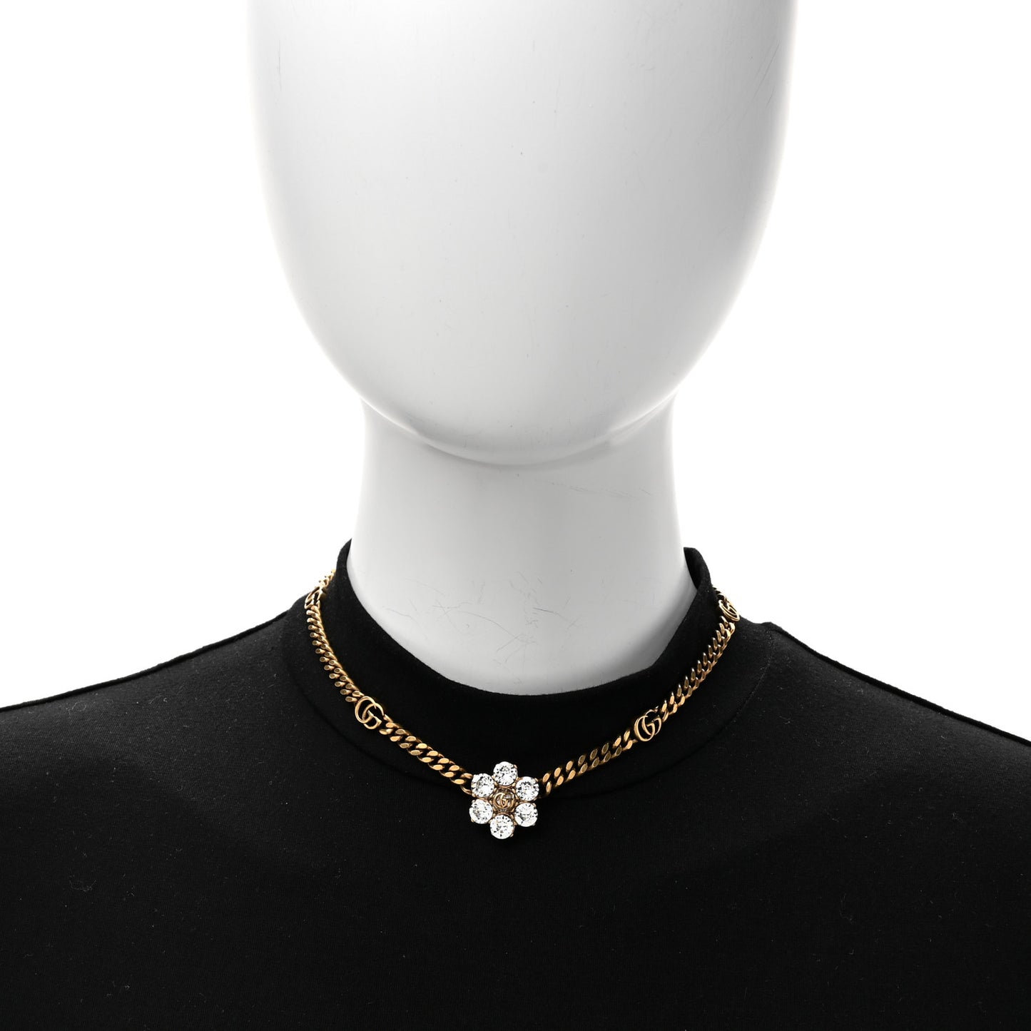 Crystal Double G Flower Chain Necklace Aged Gold Aged Gold