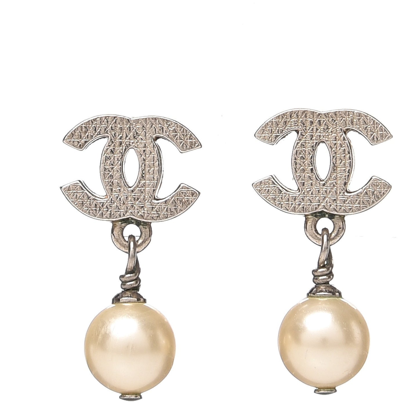 Pearl CC Drop Earrings Silver