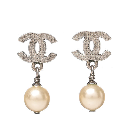 Chanel Pearl CC Drop Earrings Silver 1 of 4