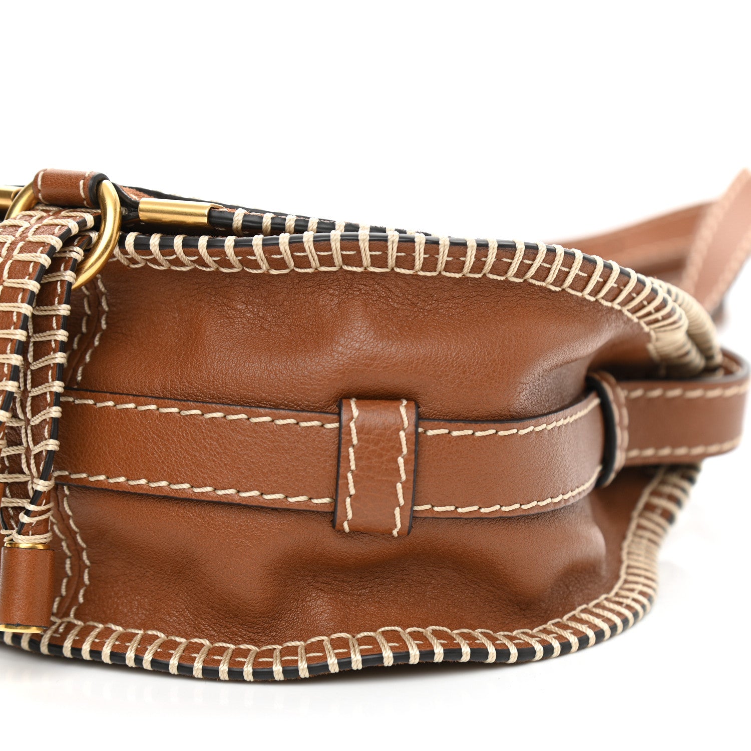 Chloe Suede Calfskin Stitched Small Marcie Round Crossbody Bag Tan 10 of 10
