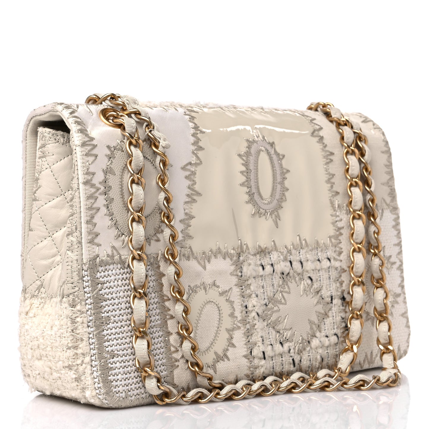Tweed Patchwork Jumbo Single Flap White