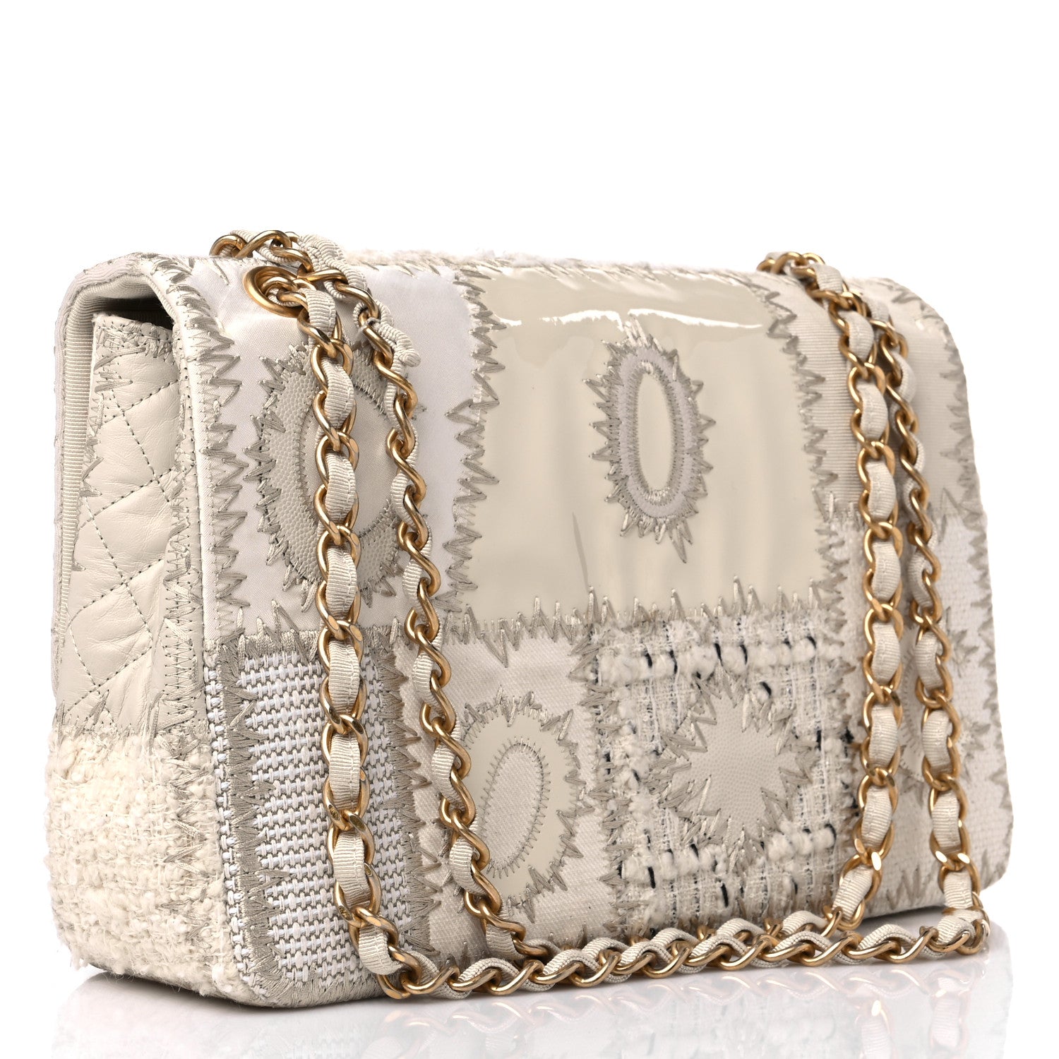 Chanel Tweed Patchwork Jumbo Single Flap White 3 of 15