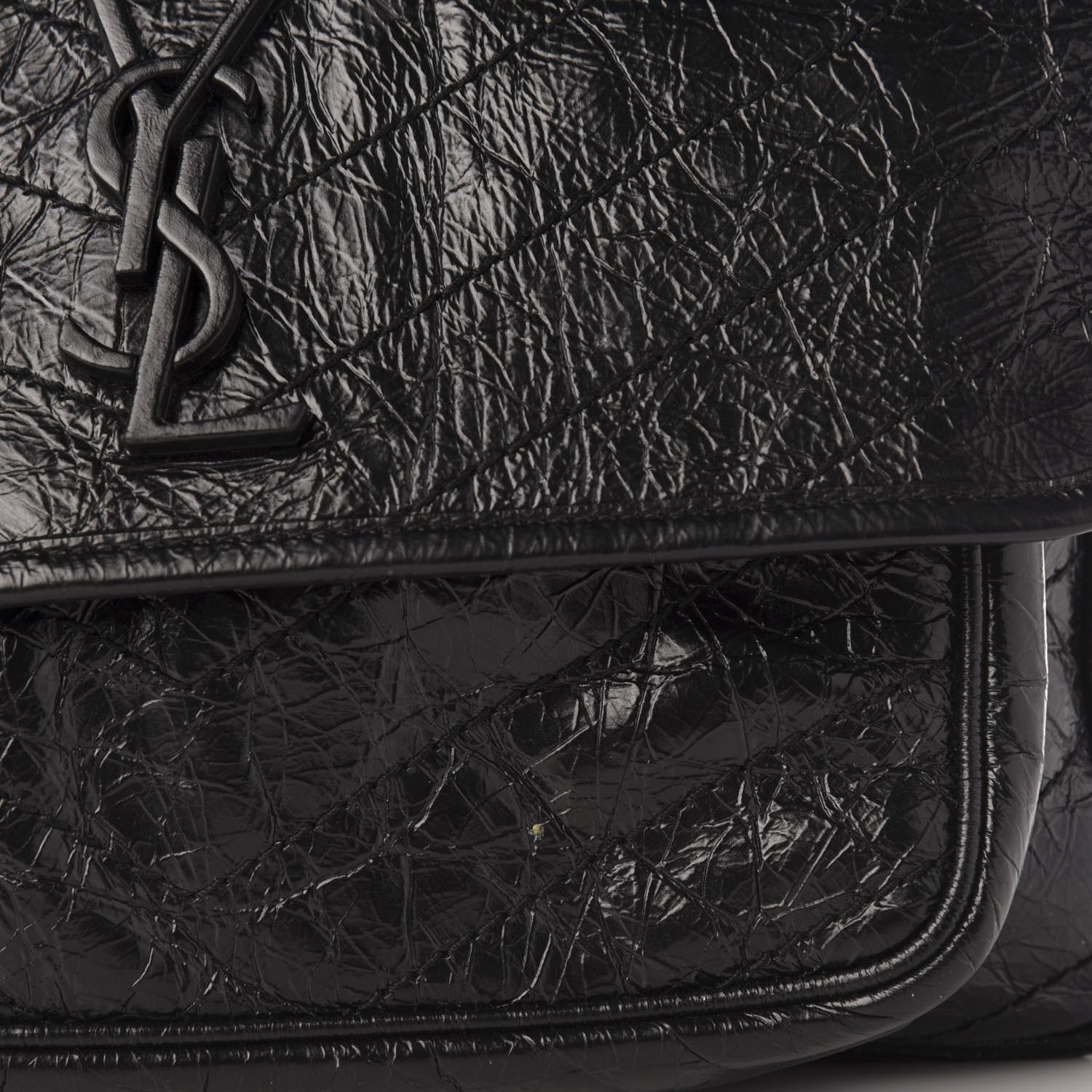 Saint Laurent Crinkled Calfskin Matelasse Monogram Medium Niki Chain Satchel Black 11 of 12