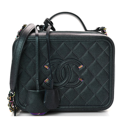 Chanel Iridescent Caviar Quilted Medium CC Filigree Vanity Case Dark Turquoise 1 of 9