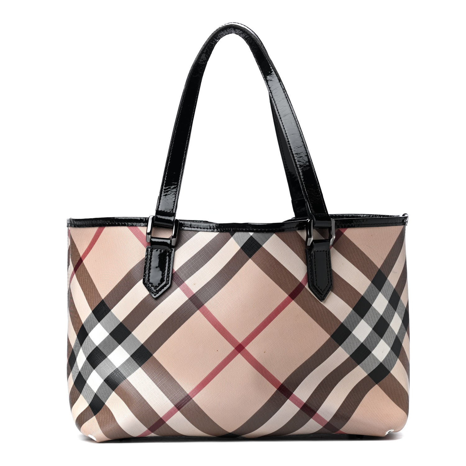Burberry Patent Supernova Check Small Stanton Tote Black 2 of 4