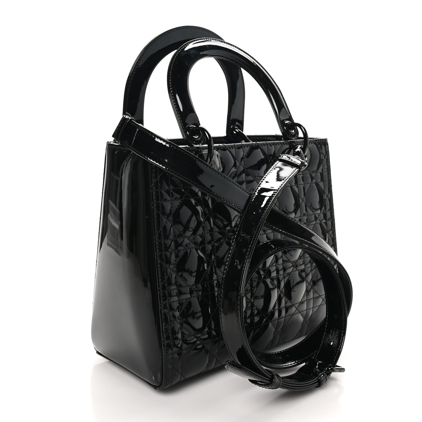 Ultraglossy Patent Cannage Medium Lady Dior Black