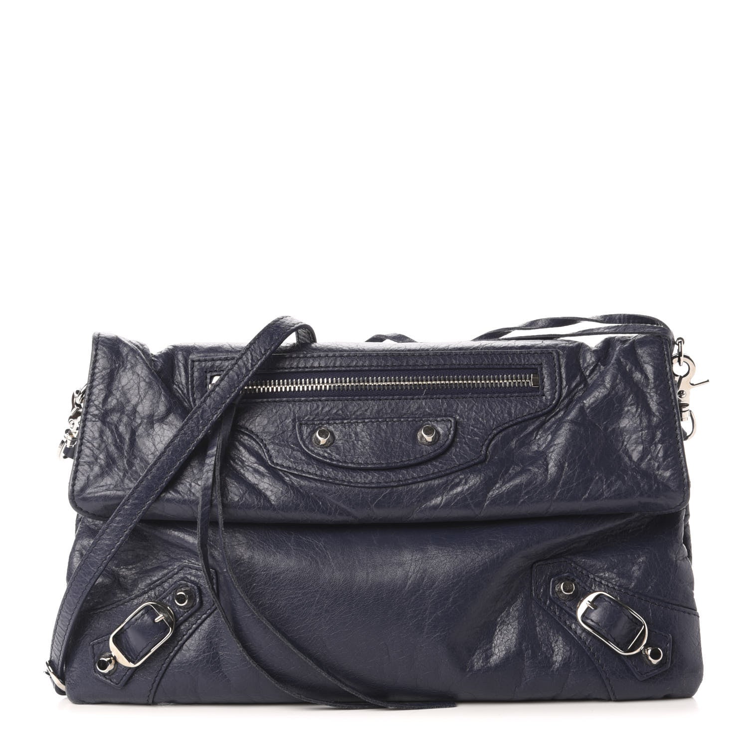 Balenciaga Agneau Classic Silver Hardware Envelope Strap Clutch Bleu Obscur 3 of 12
