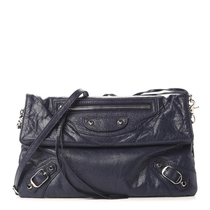 Balenciaga Agneau Classic Silver Hardware Envelope Strap Clutch Bleu Obscur 3 of 12