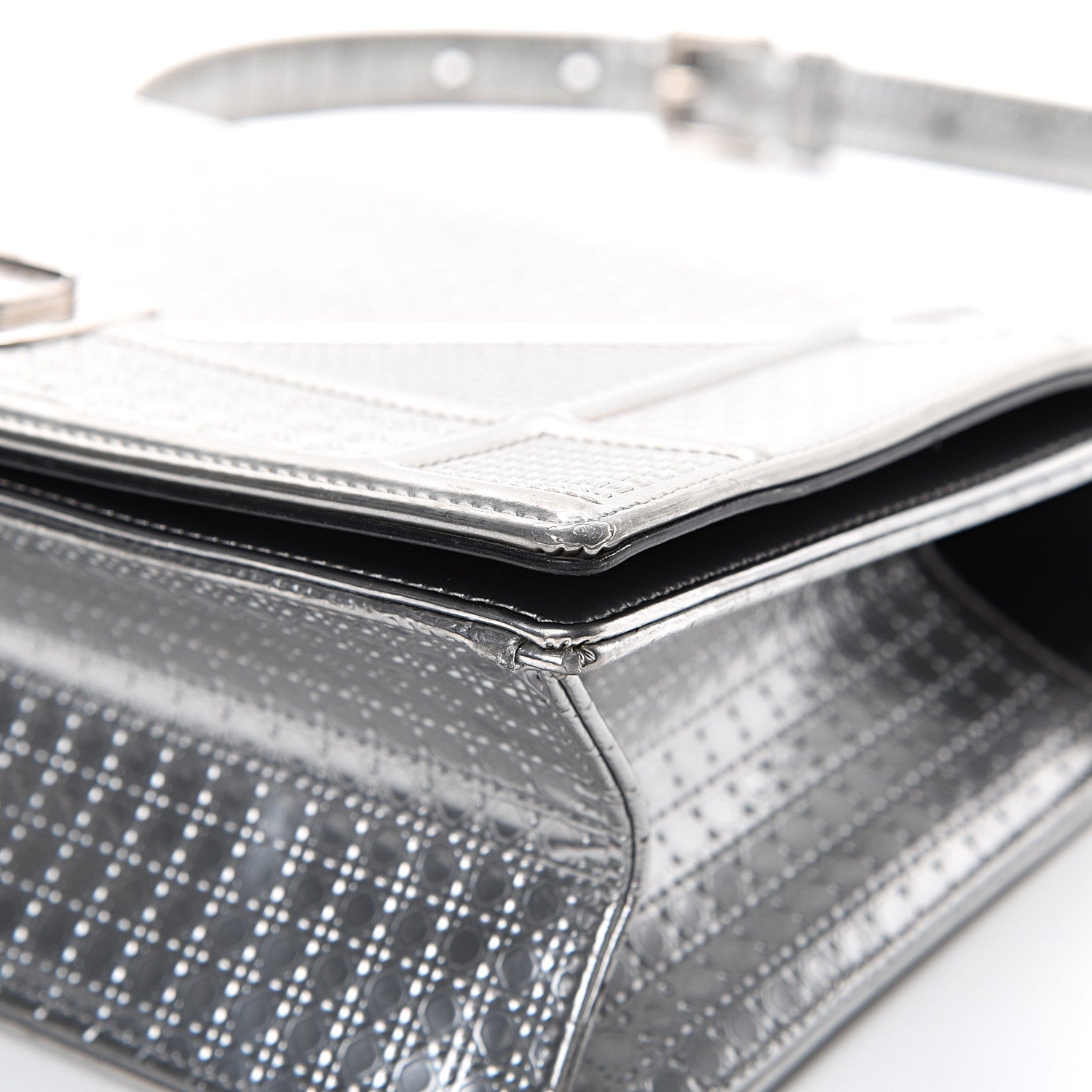 Christian Dior Metallic Patent Micro-Cannage Medium Diorama Flap Bag Silver 10 of 14