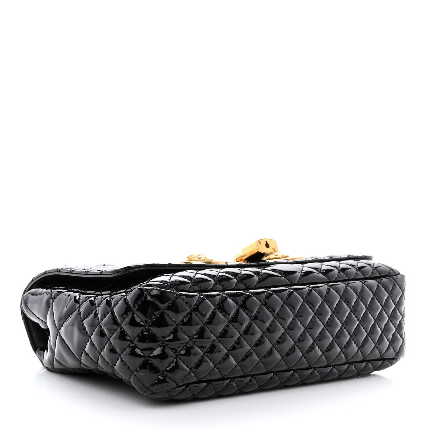 Patent Quilted Icon Shoulder Bag Black