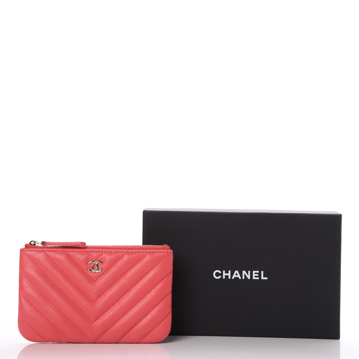 Lambskin Chevron Quilted Small Cosmetic Case Dark Pink