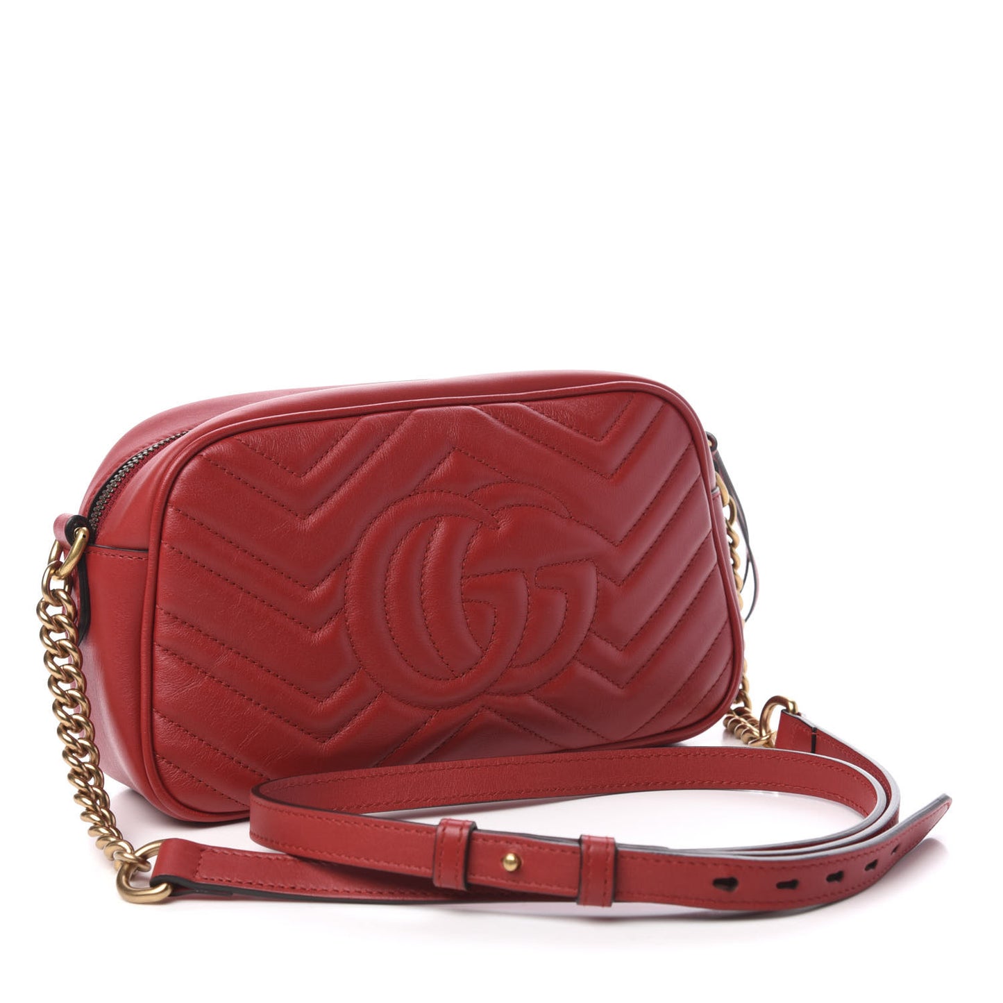 Calfskin Matelasse Small GG Marmont Chain Shoulder Bag Hibiscus Red