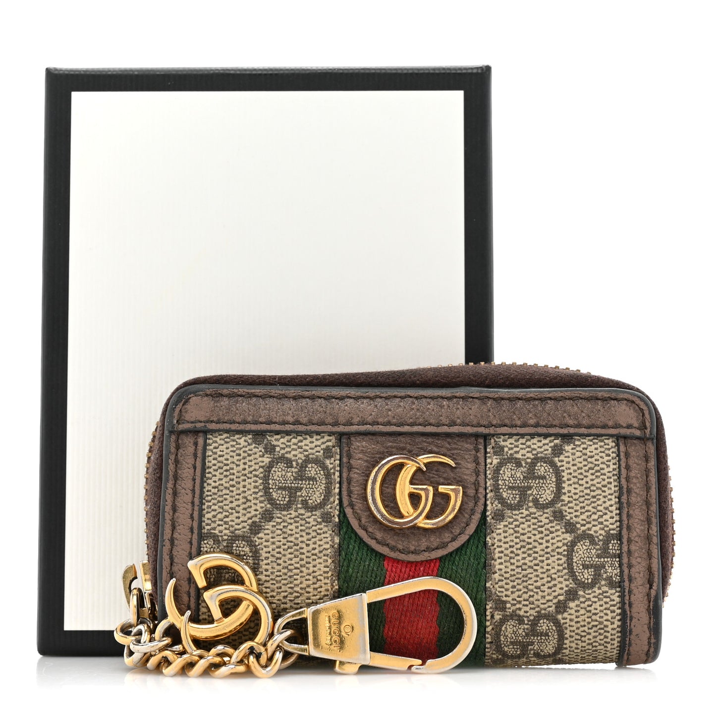 GG Supreme Monogram Web Ophidia Zip Around Key Case Beige New Acero