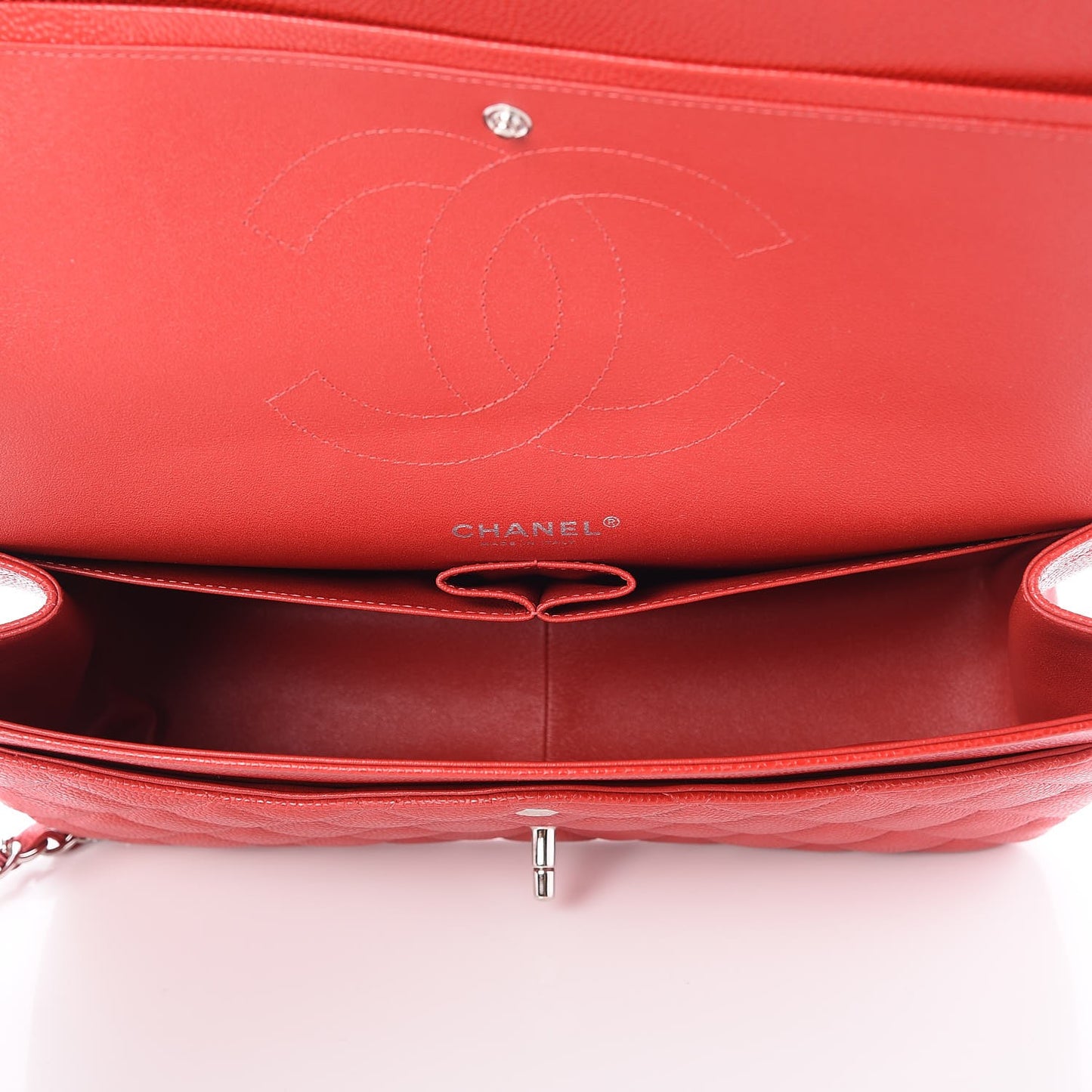 Caviar Quilted Jumbo Double Flap Red