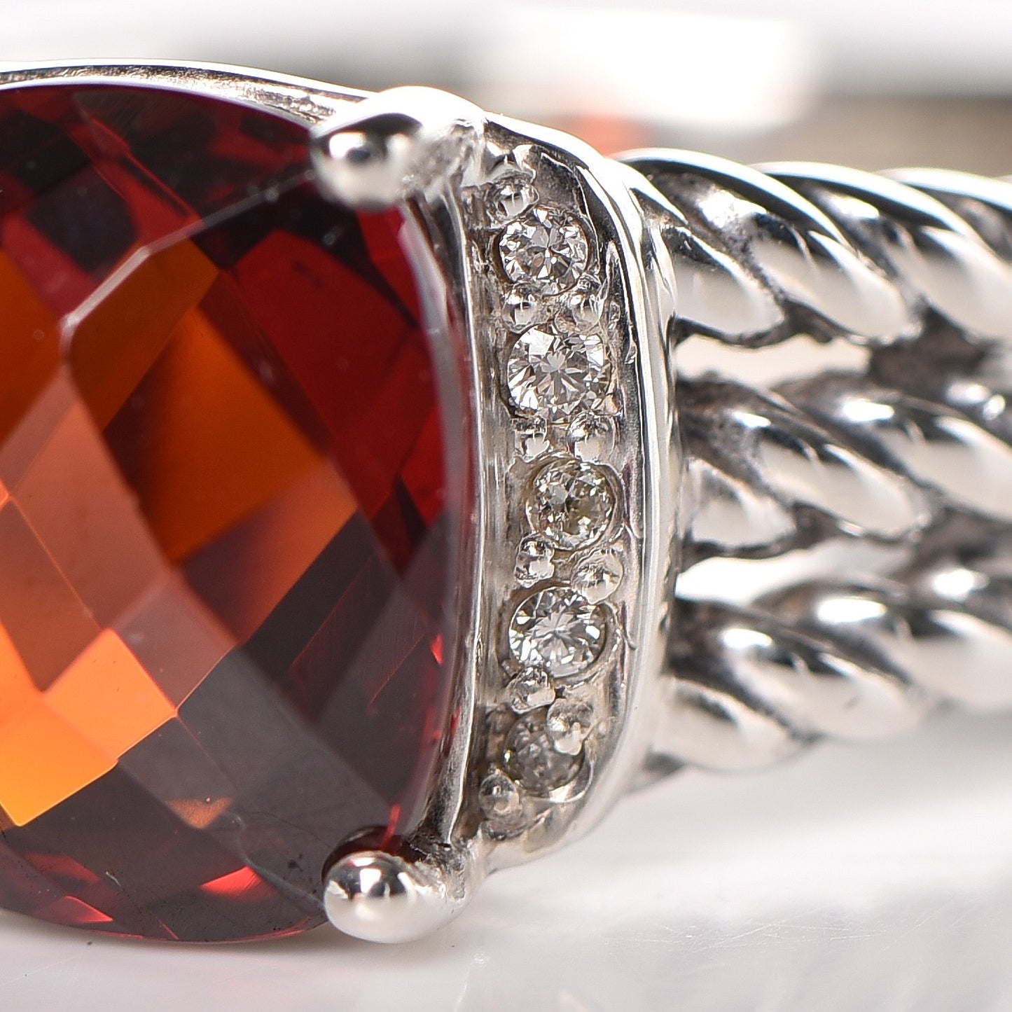 Sterling Silver Diamond Garnet 10mm Petite Wheaton Ring 57 8