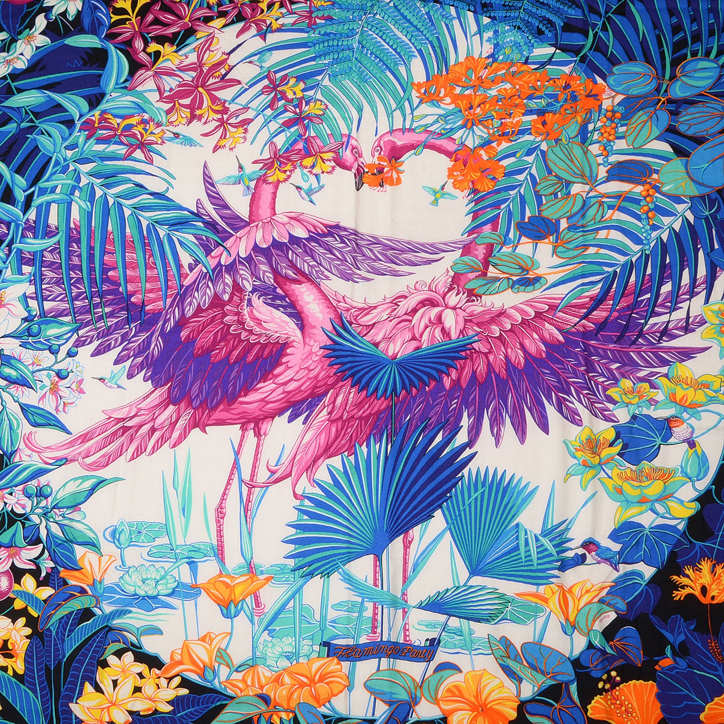 Cashmere Silk Flamingo Party Shawl 140 Rouge Vif Blanc Bleu