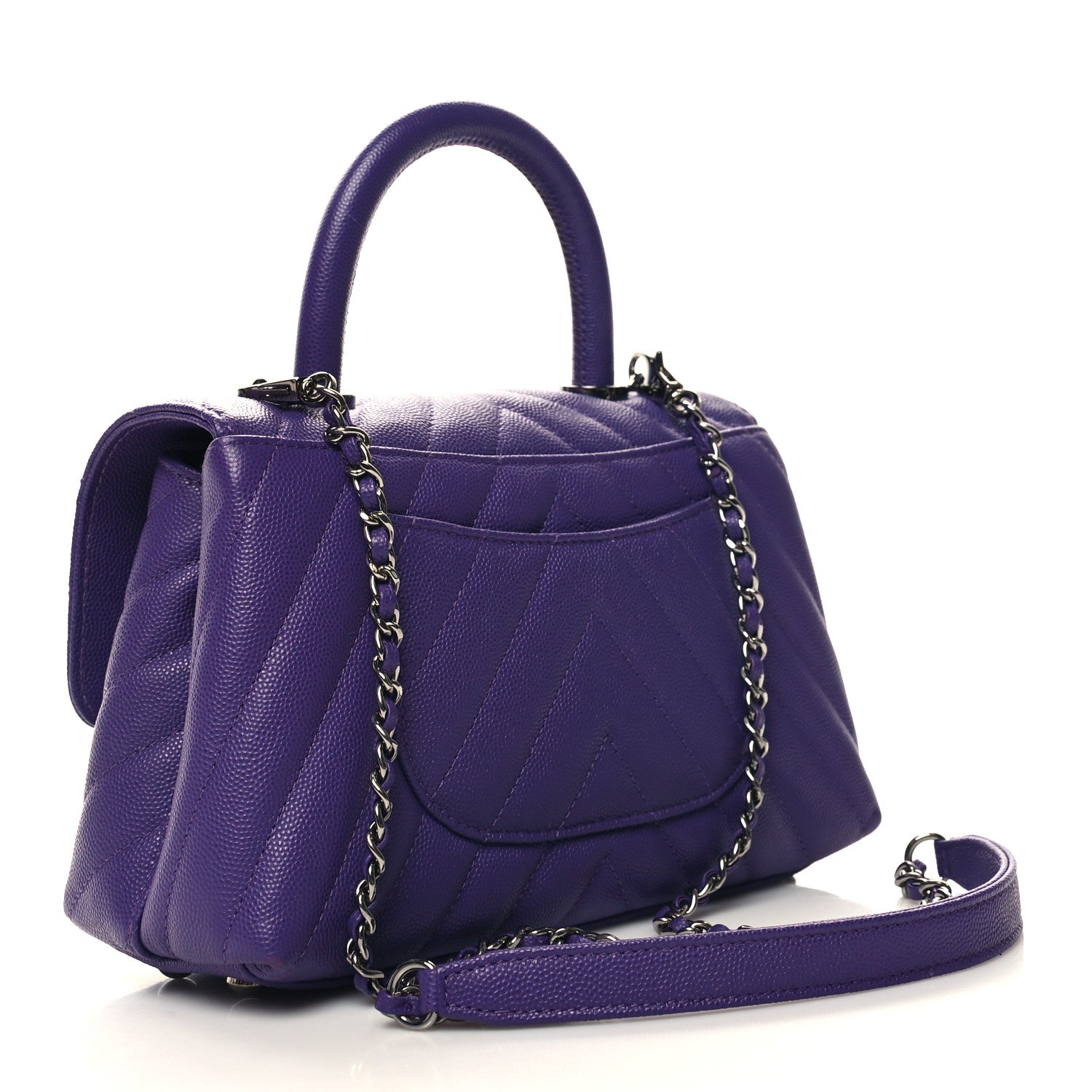 Chanel Caviar Chevron Quilted Mini Coco Handle Flap Purple 3 of 10