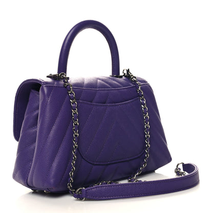 Chanel Caviar Chevron Quilted Mini Coco Handle Flap Purple 3 of 10