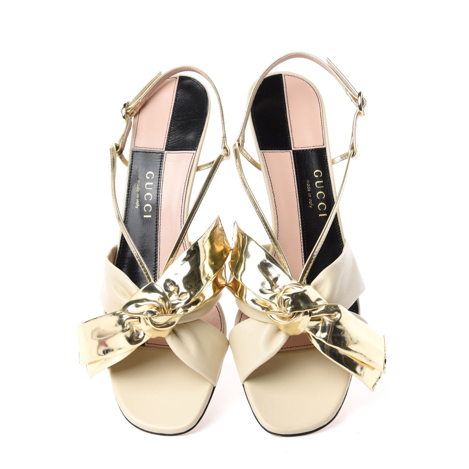 Gucci Nappa Metallic Bow Daphne Mid Heel Sandals 38 Vintage White Platino 5 of 10