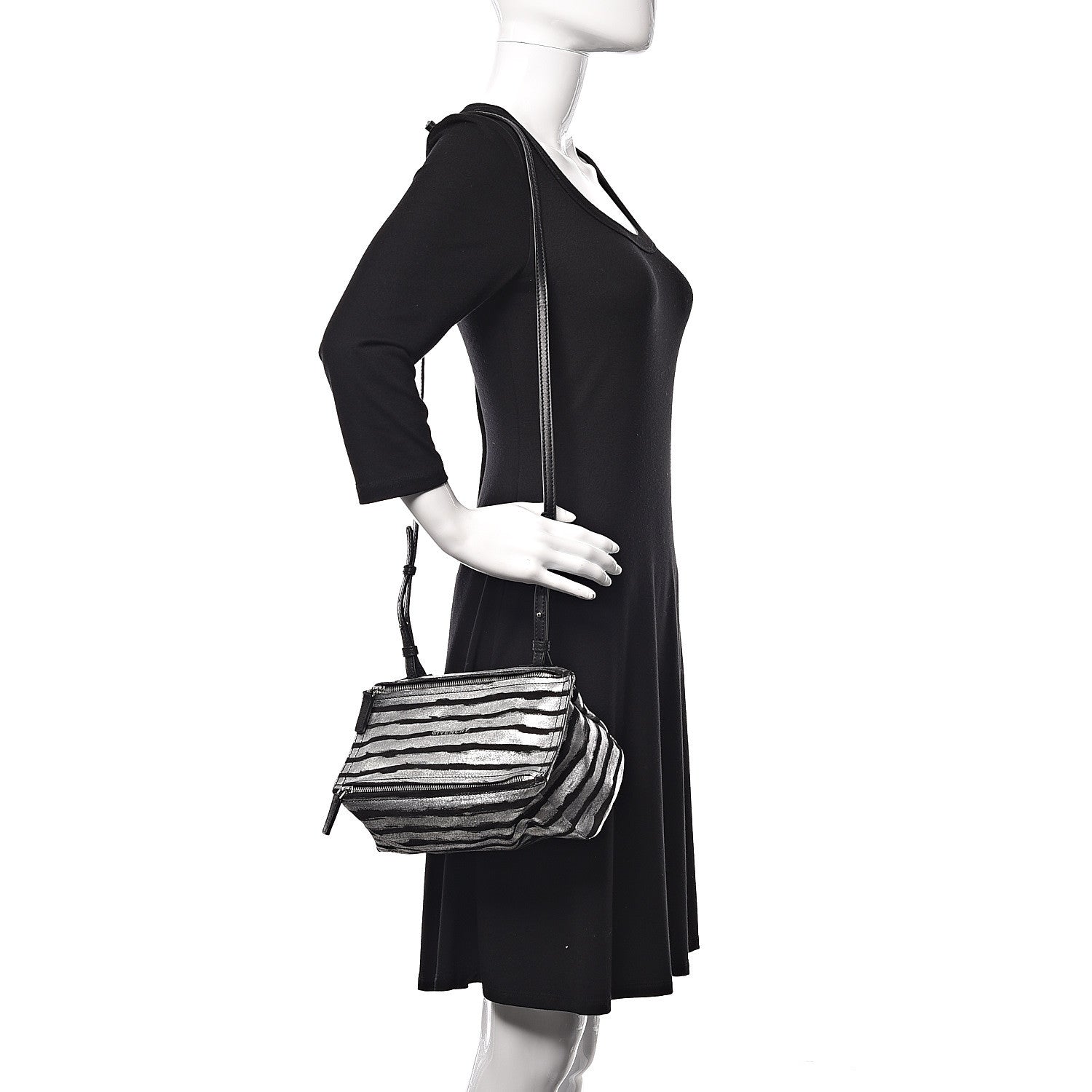 Givenchy Metallic Calfskin Striped Mini Pandora Black Silver 2 of 11