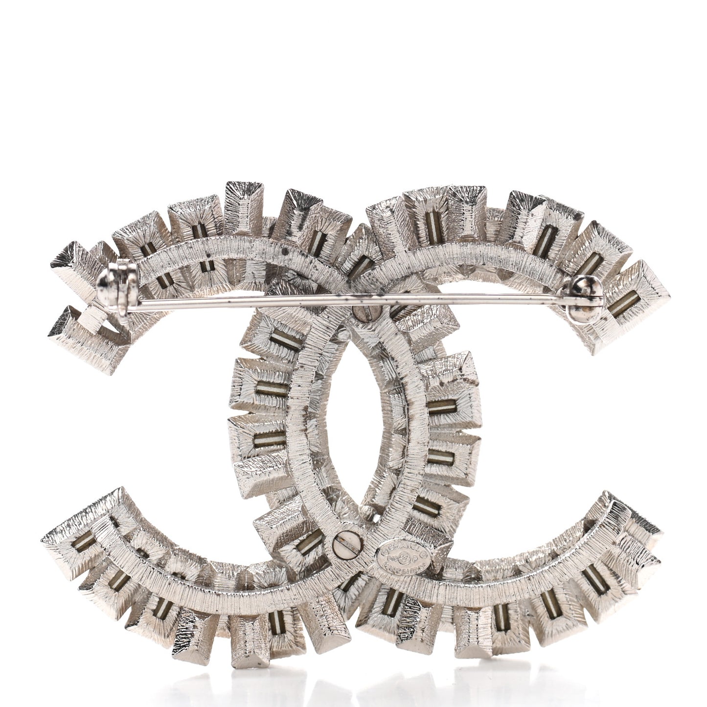Crystal Baguette CC Brooch Silver Black