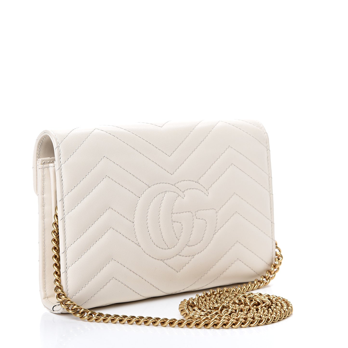 Calfskin Matelasse GG Marmont Chain Wallet Mystic White