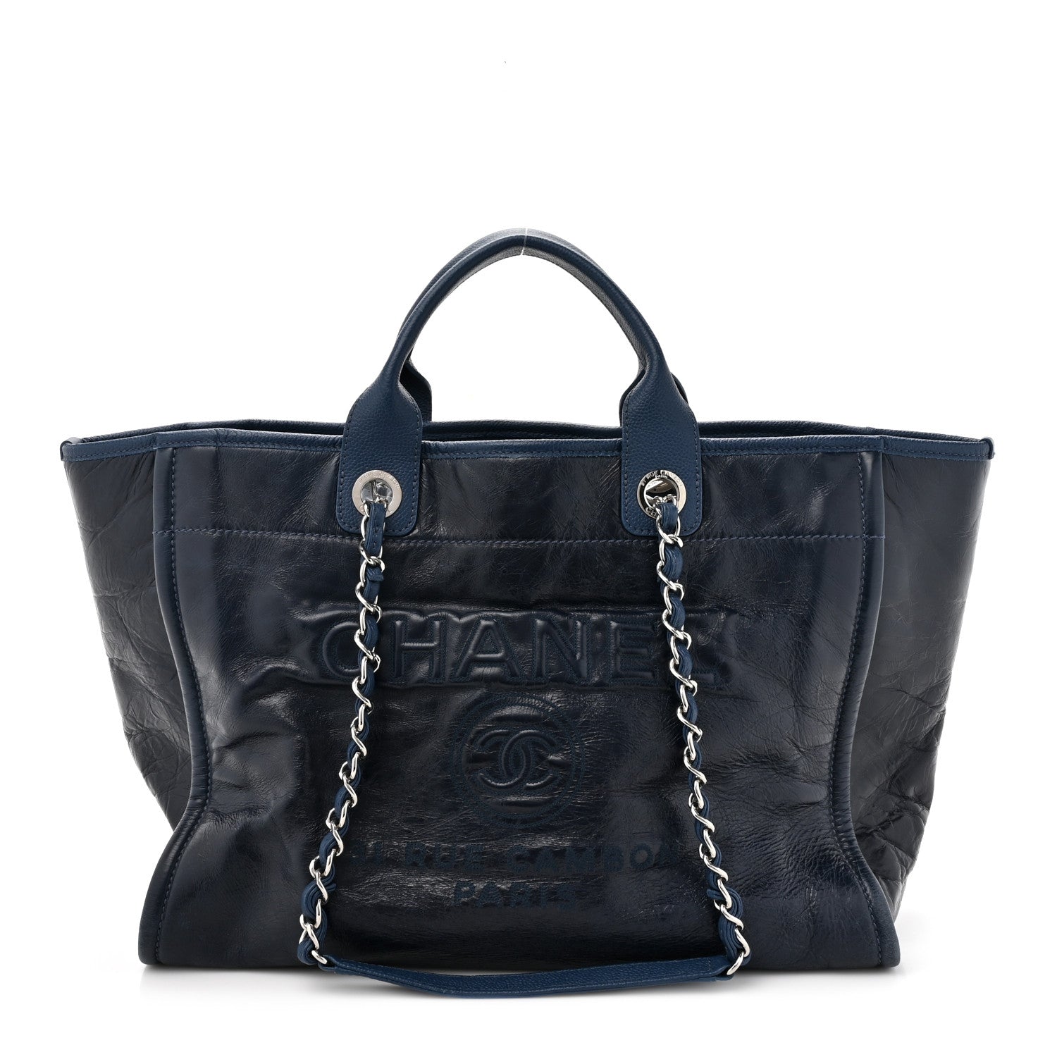 Chanel Glazed Calfskin Large Deauville Tote Blue 1 of 14