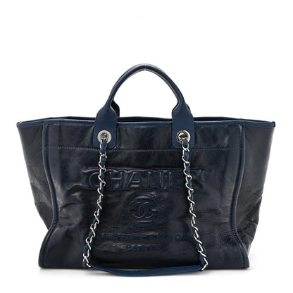 Chanel Glazed Calfskin Large Deauville Tote Blue 1 of 14