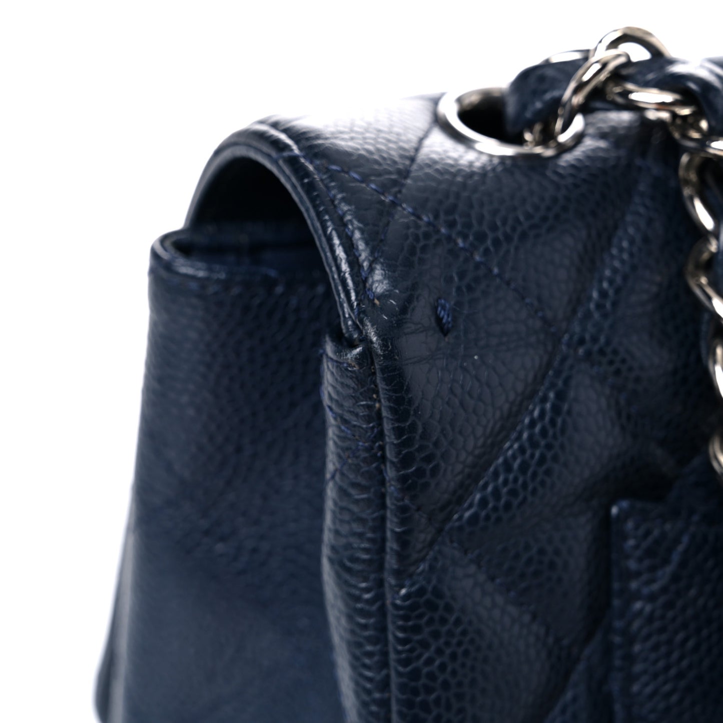 Caviar Quilted Jumbo Double Flap Navy Blue
