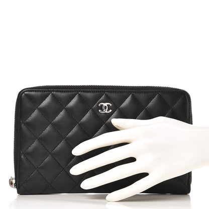 Chanel Lambskin Quilted Large Zip Around Organizer Wallet Black 2 of 9