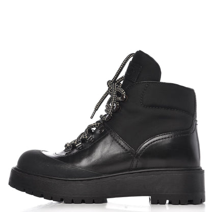 Prada Calfskin Canvas Lace Up Combat Boots 38 Black 1 of 10