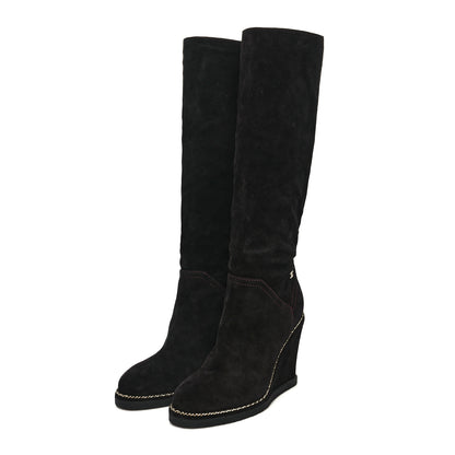 Chanel Suede Calfskin Chain Around High Boots 37.5 Black 3 of 6