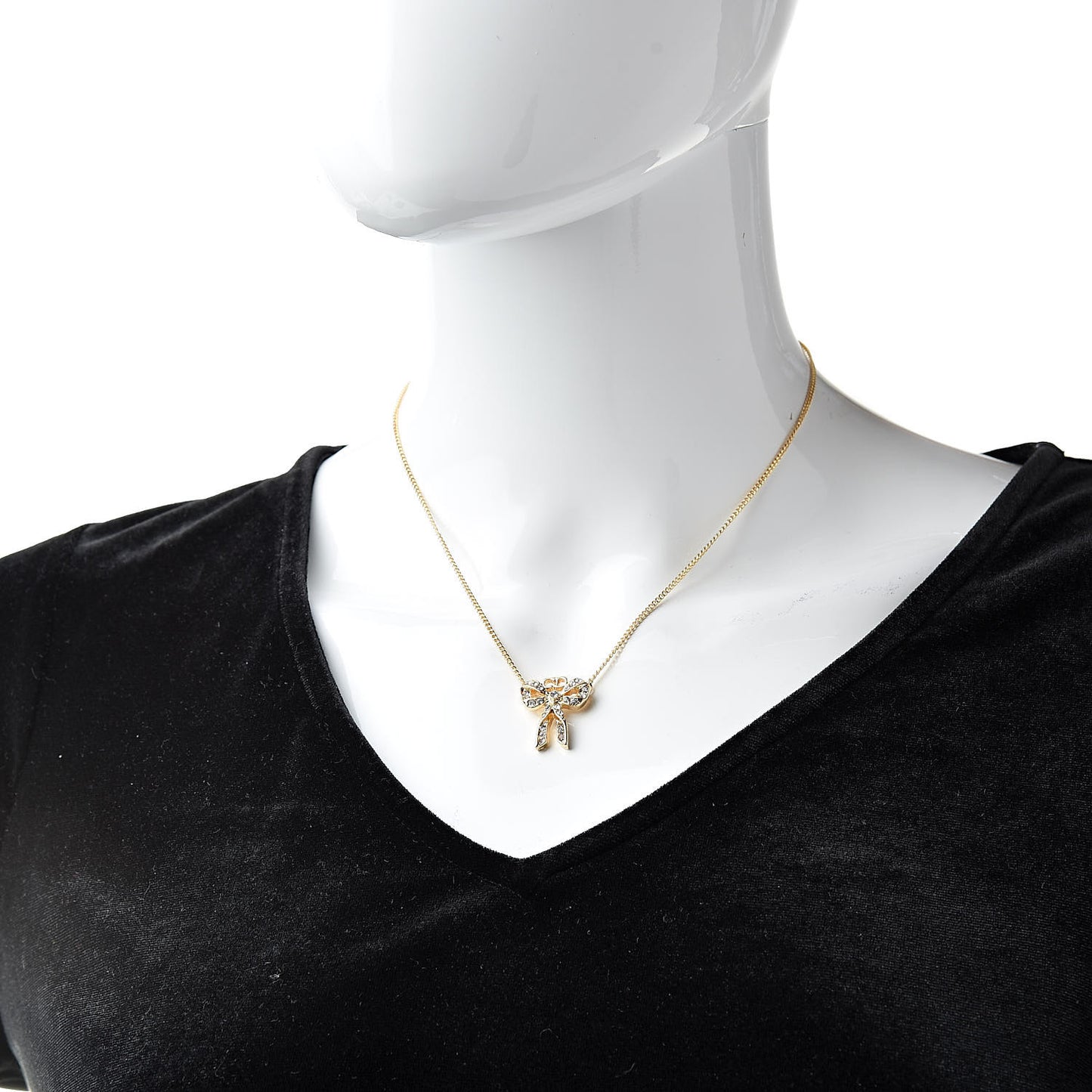 Crystal Bow Necklace Gold Gold