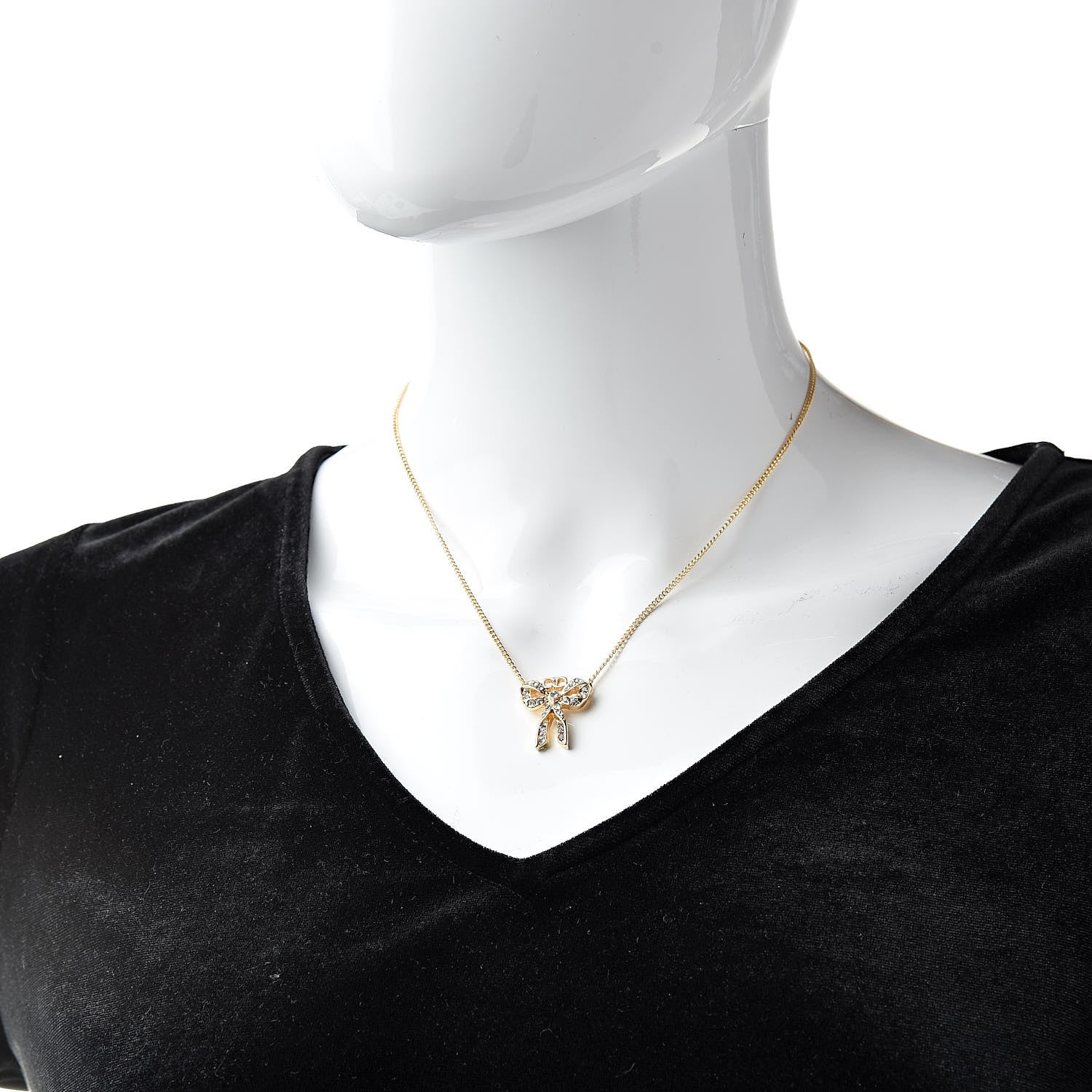 Christian Dior Crystal Bow Necklace Gold Gold 2 of 5