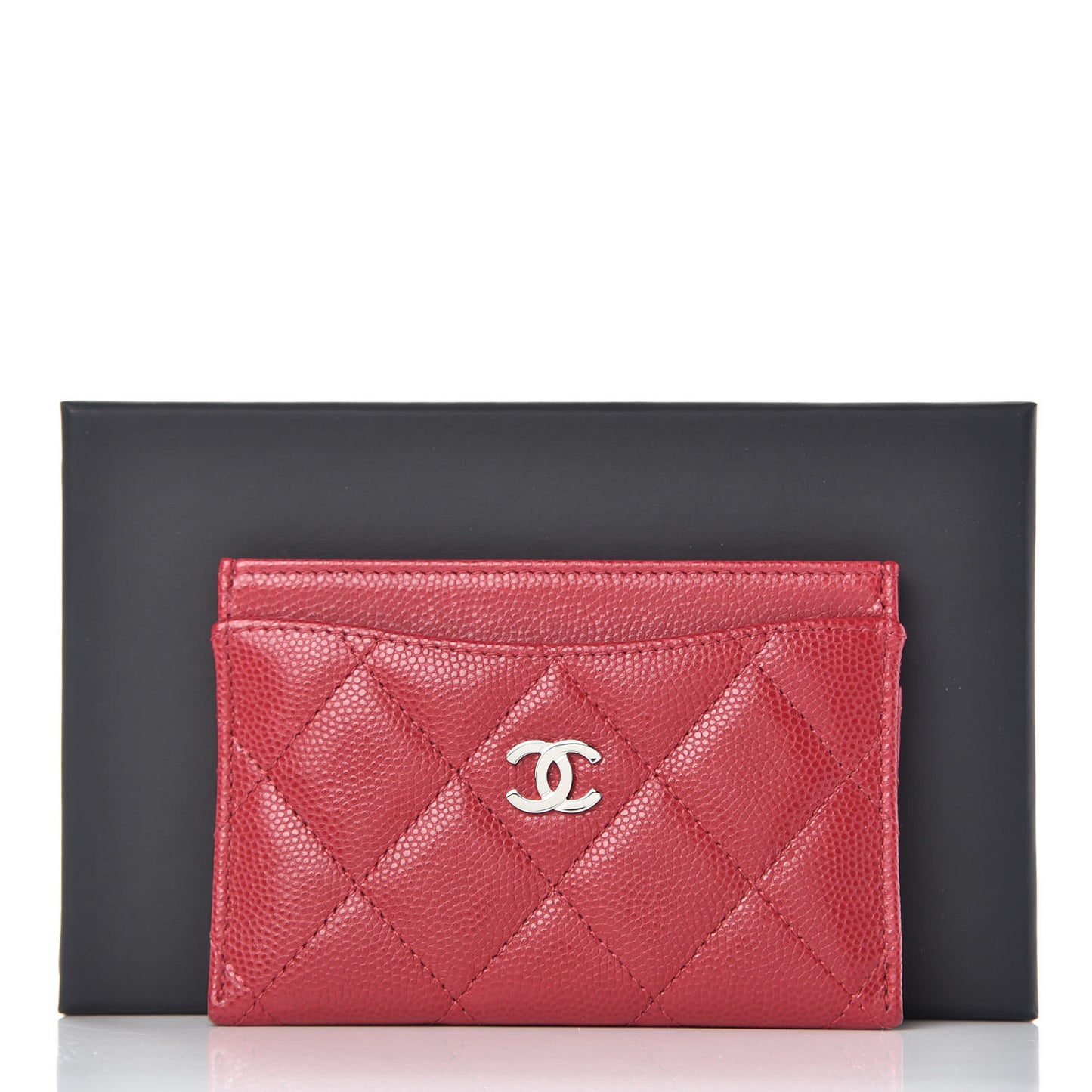 Caviar Quilted Card Holder Dark Red