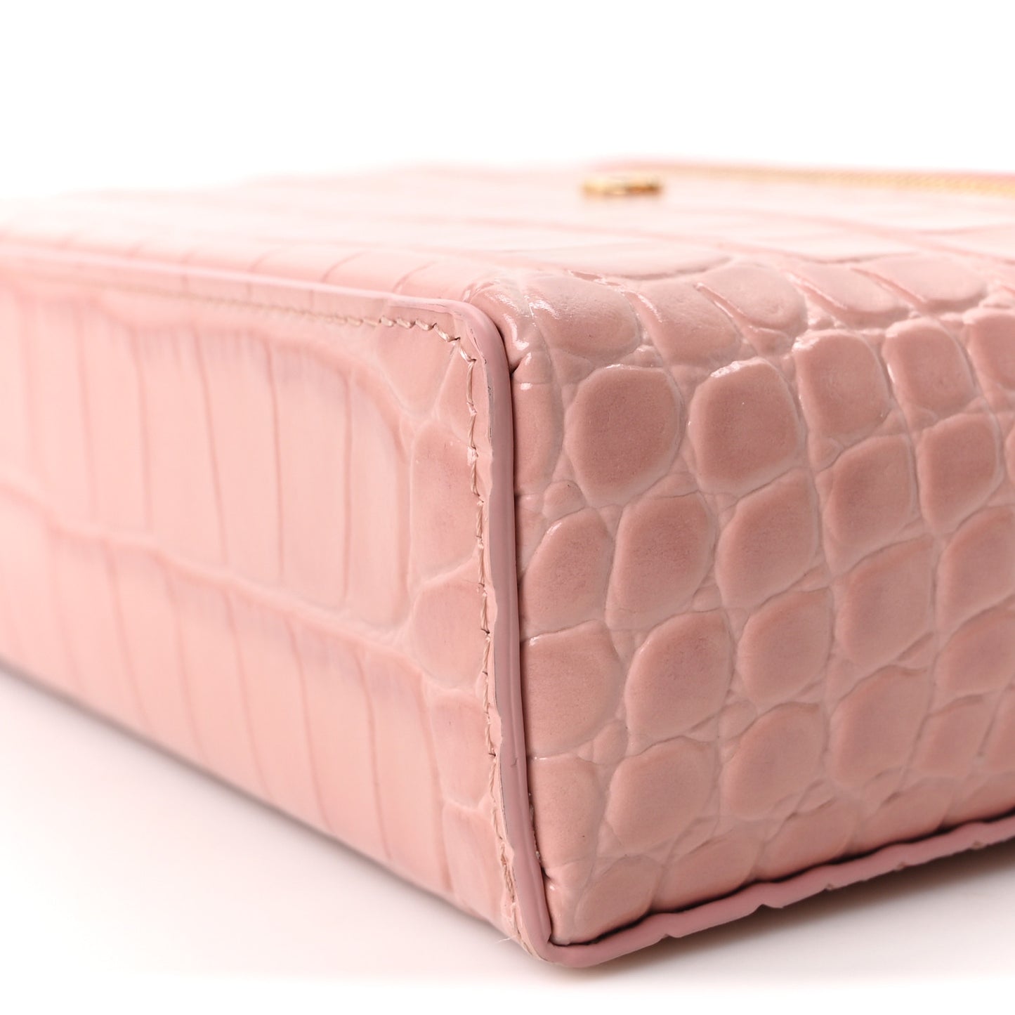 Calfskin Crocodile Embossed Crococo Top Handle Slim Vanity Case With Chain Pink