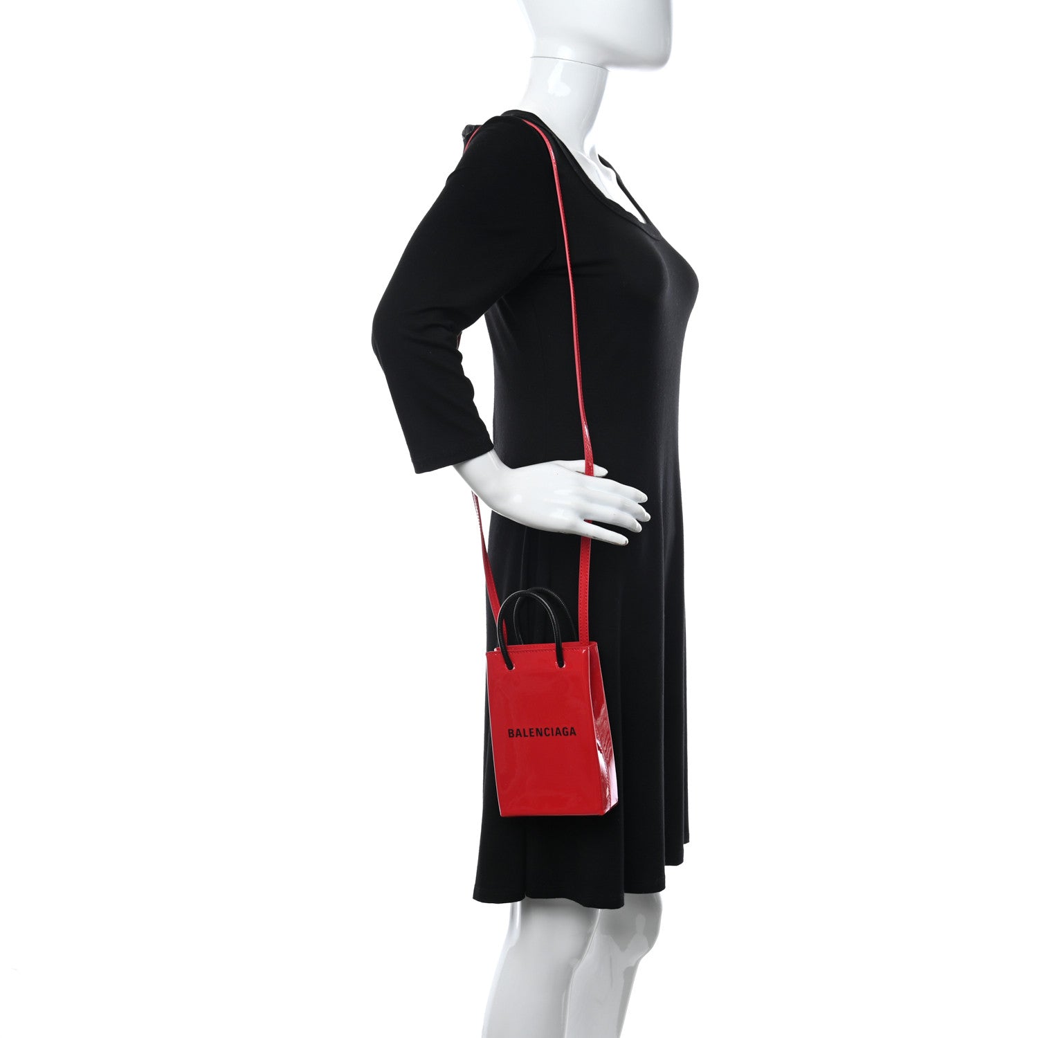 Balenciaga Patent Calfskin Logo Shopping Phone Holder Bag Bright Red 2 of 10