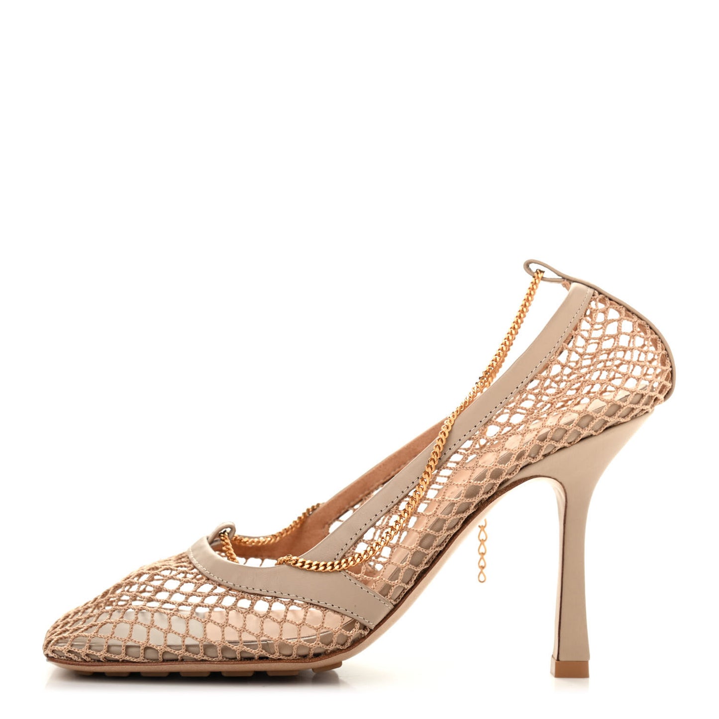 Mesh Calfskin Chain Stretch Pumps 36.5 Beige