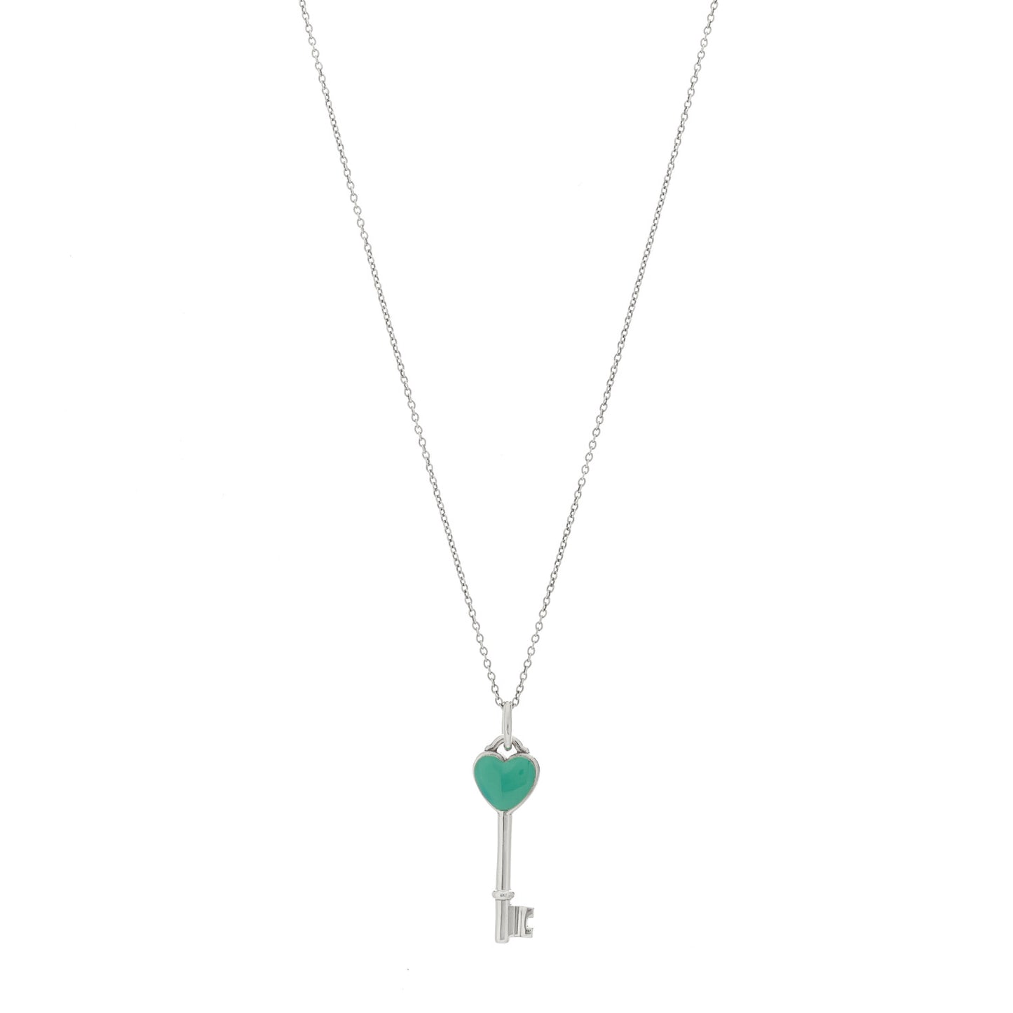 Sterling Silver Enamel Heart Key Pendant Necklace Blue