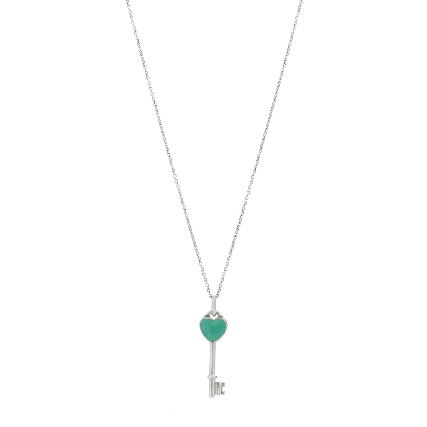 Tiffany Sterling Silver Enamel Heart Key Pendant Necklace Blue 1 of 6