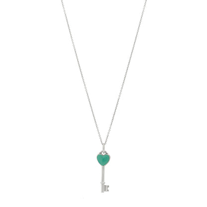 Tiffany Sterling Silver Enamel Heart Key Pendant Necklace Blue 1 of 6
