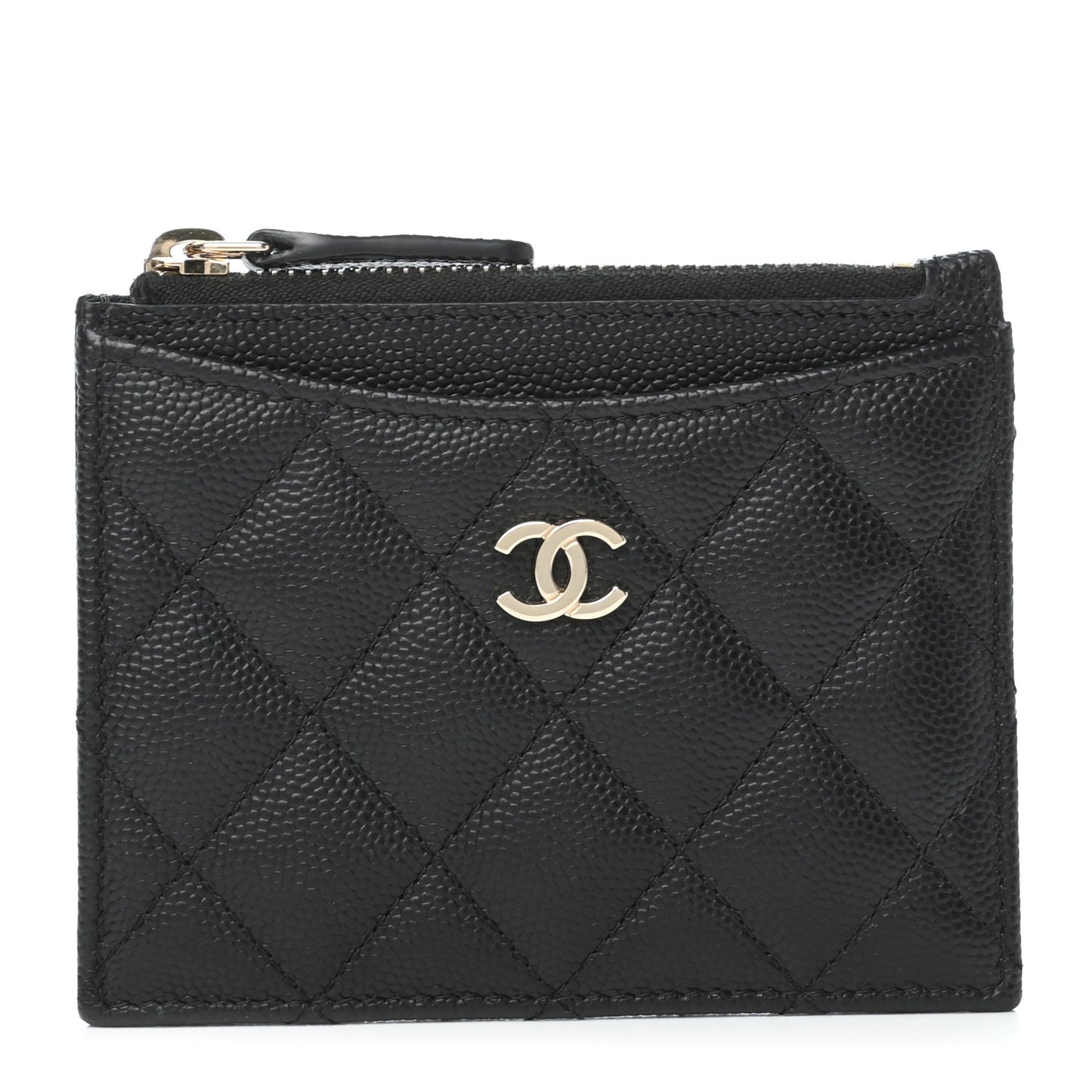 Caviar Quilted CC Zip Card Holder Black