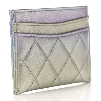 Chanel Gradient Metallic Calfskin Quilted Card Holder Silver Blue Yellow Purple 3 of 12