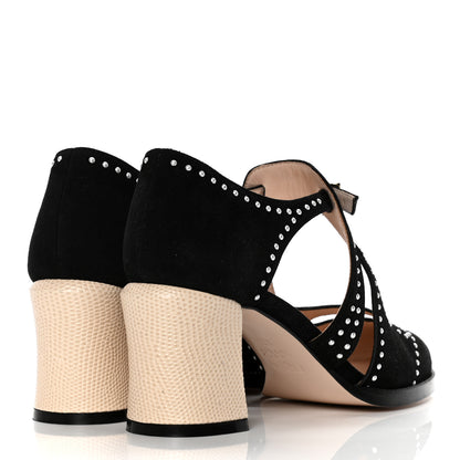 Fendi Suede Faux Lizard Pearl Embellished 36.5 Black 4 of 9