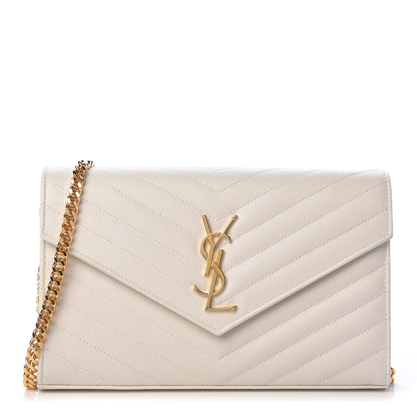Grain De Poudre Matelasse Chevron Monogram Chain Wallet Porcellana