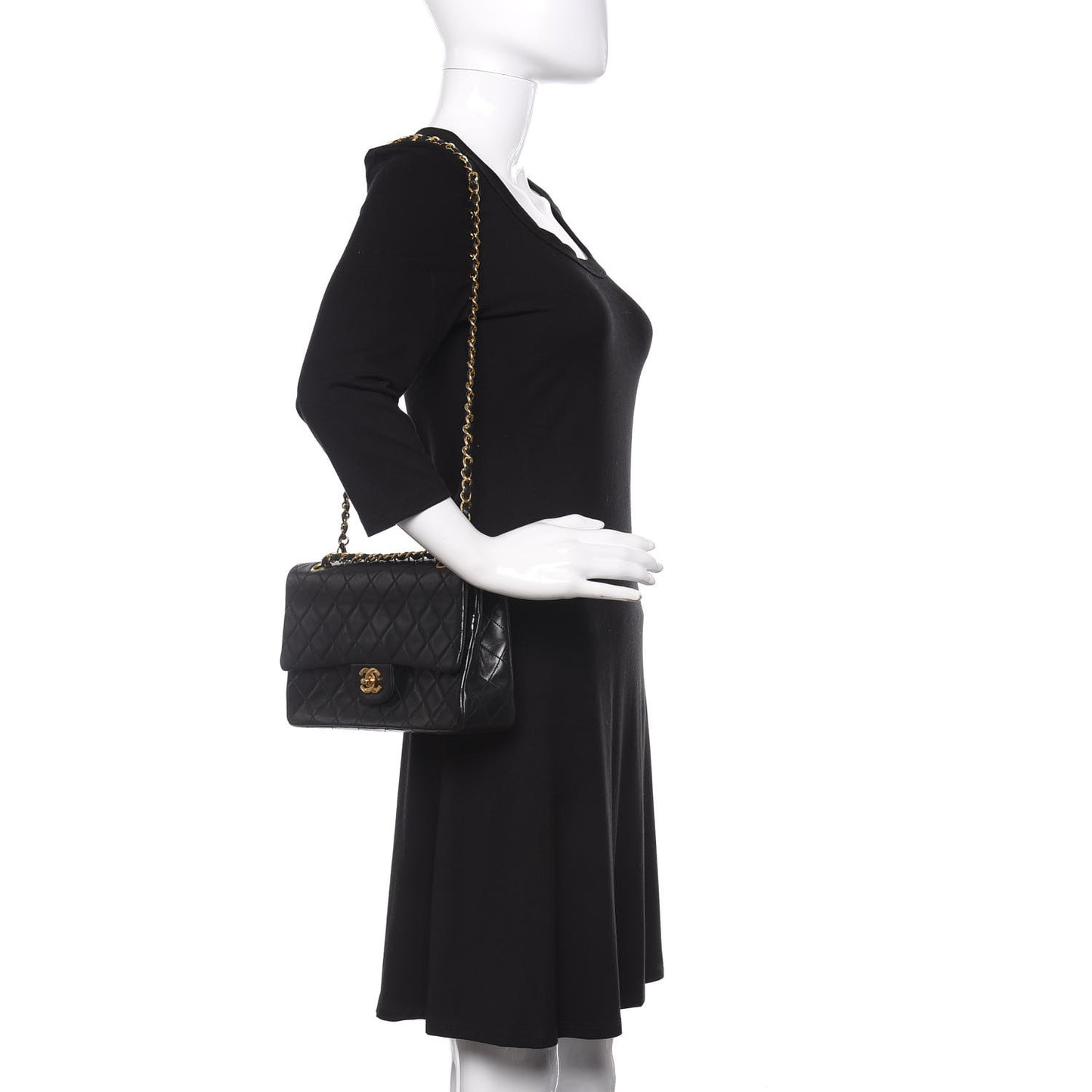 Lambskin Quilted Medium Double Flap Black