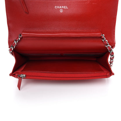 Chanel Patent Camellia Embossed Wallet On Chain WOC Dark Red 5 of 12